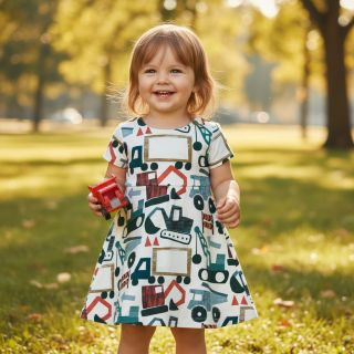 Țesătură din bumbac Vehicles off white digital print