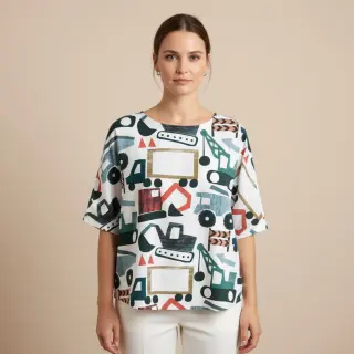 Țesătură din bumbac Vehicles off white digital print