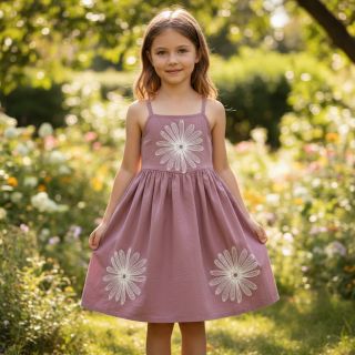 Țesătură din bumbac EMBROIDERY Flowie mauve