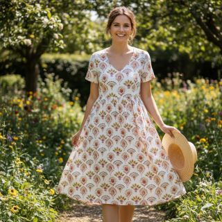 Țesătură din bumbac Motif off white digital print