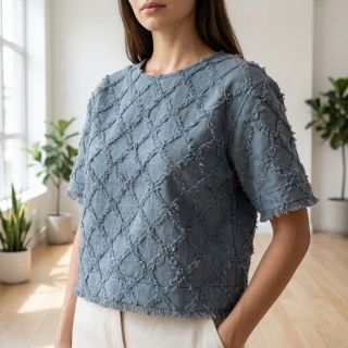 Țesătură din bumbac cu in Vintage Fringe Diamonds blue