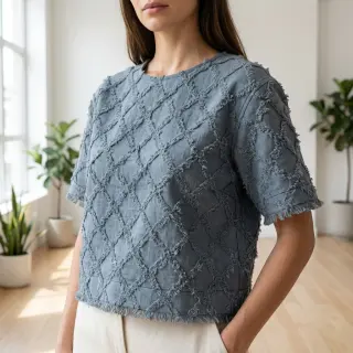 Țesătură din bumbac cu in Vintage Fringe Diamonds blue