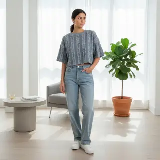 Țesătură din bumbac cu in Vintage Fringe Stripe blue