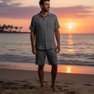 Țesătură din bumbac cu in PREMIUM dark grey