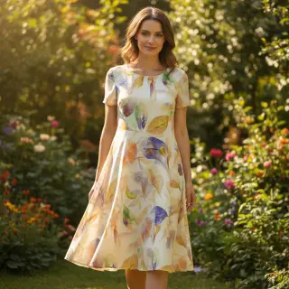 Țesătură din bumbac SATIN Hawaii yellow digital print