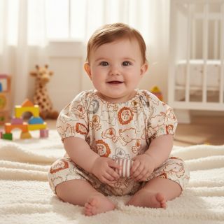 Țesătură din bumbac Safari animals ecru