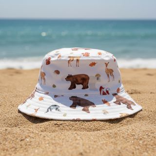 Țesătură din bumbac Animals in the wood white digital print