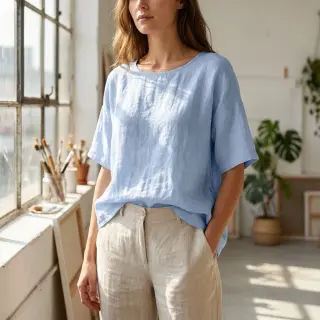 Țesătură din bumbac cu in light blue