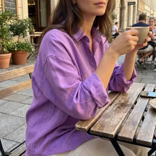 Țesătură din bumbac cu in dark lilac