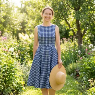 Țesătură din bumbac JEANS Circles dark blue