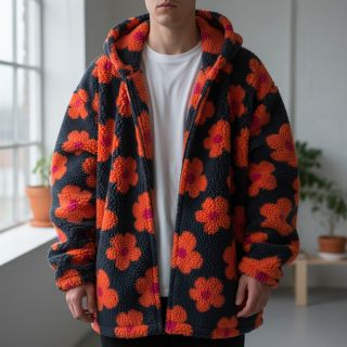 Stofă palton TEDDY JACQUARD Flowers navy