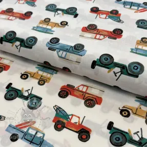 Țesătură din bumbac Cars white digital print