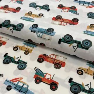 Țesătură din bumbac Cars white digital print