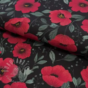 Țesătură din bumbac Poppy black digital print