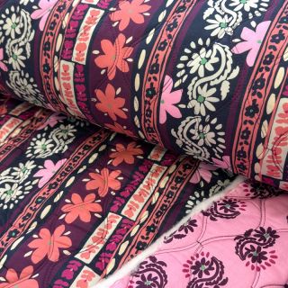 Țesătură din bumbac VOILE STEPPED Daria flower aubergine digital print