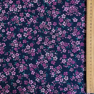 Țesătură din bumbac Simie flowers navy digital print