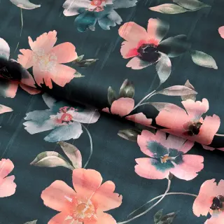 Țesătură din bumbac SATIN Penny flower petrol digital print