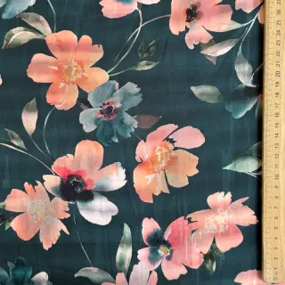 Țesătură din bumbac SATIN Penny flower petrol digital print