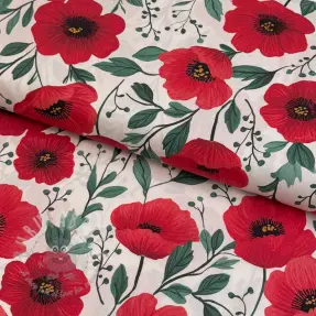 Țesătură din bumbac Poppy offwhite digital print