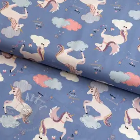 Țesătură din bumbac Unicorns love blue