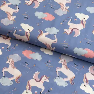 Țesătură din bumbac Unicorns love blue