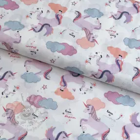 Țesătură din bumbac Unicorns love white