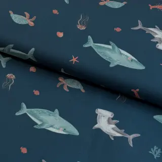 Țesătură din bumbac Sea life petrol digital print