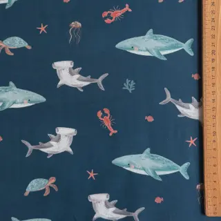 Țesătură din bumbac Sea life petrol digital print