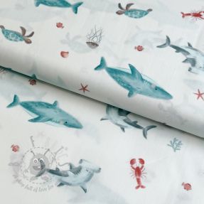 Țesătură din bumbac Sea life offwhite digital print