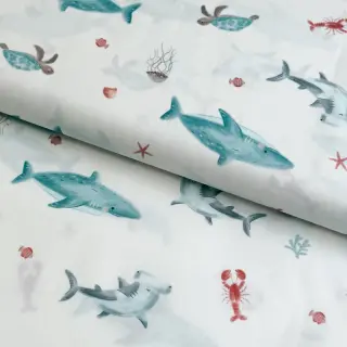 Țesătură din bumbac Sea life offwhite digital print