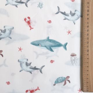 Țesătură din bumbac Sea life offwhite digital print