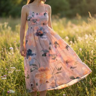 Țesătură din bumbac SATIN Penny flower peach digital print