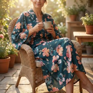 Țesătură din bumbac SATIN Penny flower petrol digital print