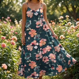 Țesătură din bumbac SATIN Penny flower petrol digital print