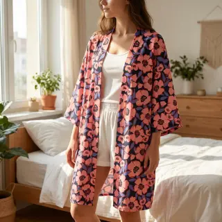 Țesătură din bumbac SATIN Flower Kala navy