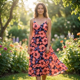 Țesătură din bumbac SATIN Flower Kala navy