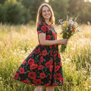 Țesătură din bumbac Poppy black digital print