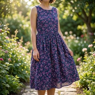 Țesătură din bumbac Simie flowers navy digital print