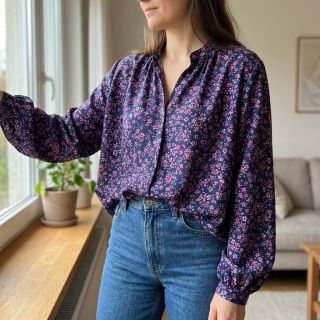 Țesătură din bumbac Simie flowers navy digital print