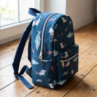 Țesătură din bumbac Sea life petrol digital print