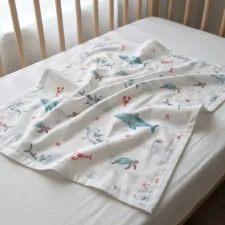 Țesătură din bumbac Sea life offwhite digital print