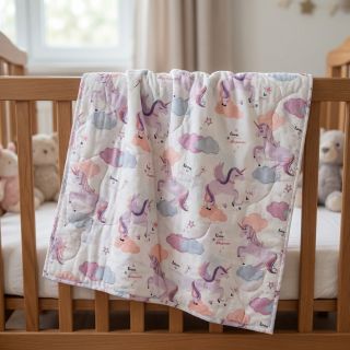 Țesătură din bumbac Unicorns love white