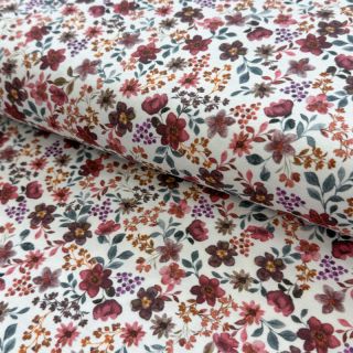 Tricot Flowers burgundy digital print ORGANIC