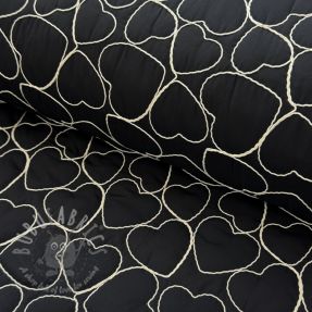 Material textil matlasat EMBROIDERY Hearts black