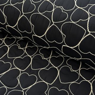 Material textil matlasat EMBROIDERY Hearts black