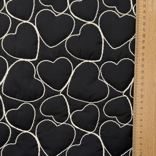 Material textil matlasat EMBROIDERY Hearts black