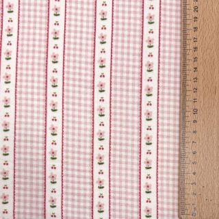 Mușelină Flowers check pink digital print