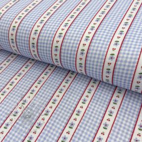 Mușelină Flowers check blue digital print