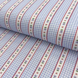 Mușelină Flowers check blue digital print