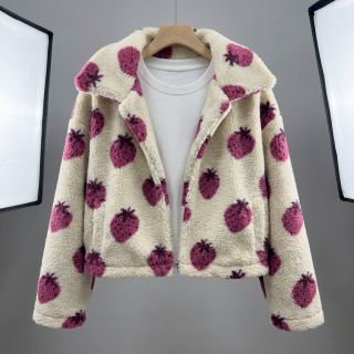 Stofă palton TEDDY JACQUARD Strawberries